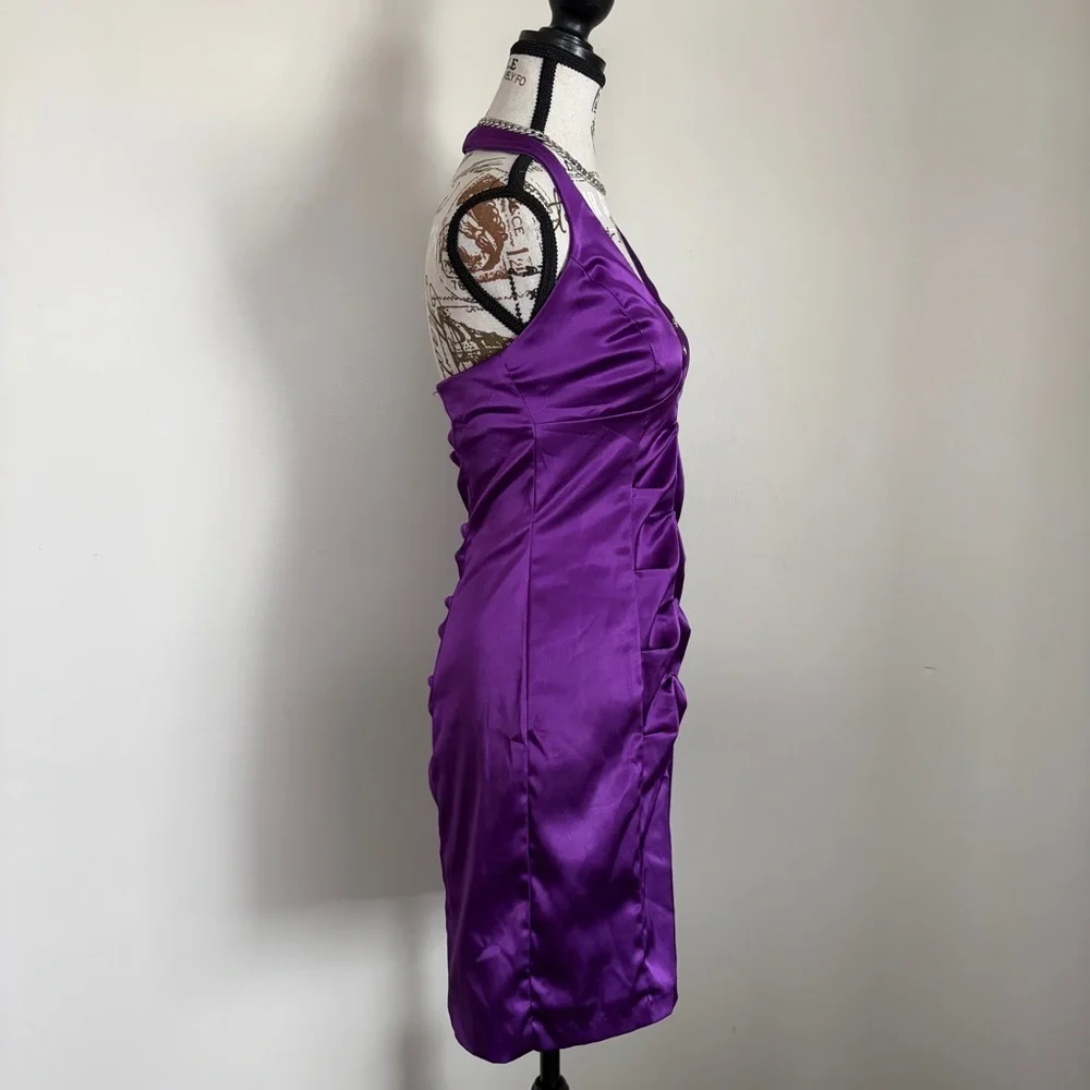 Vintage purple halter mini ruched dress with rhinestone detail - Picture 5 of 11